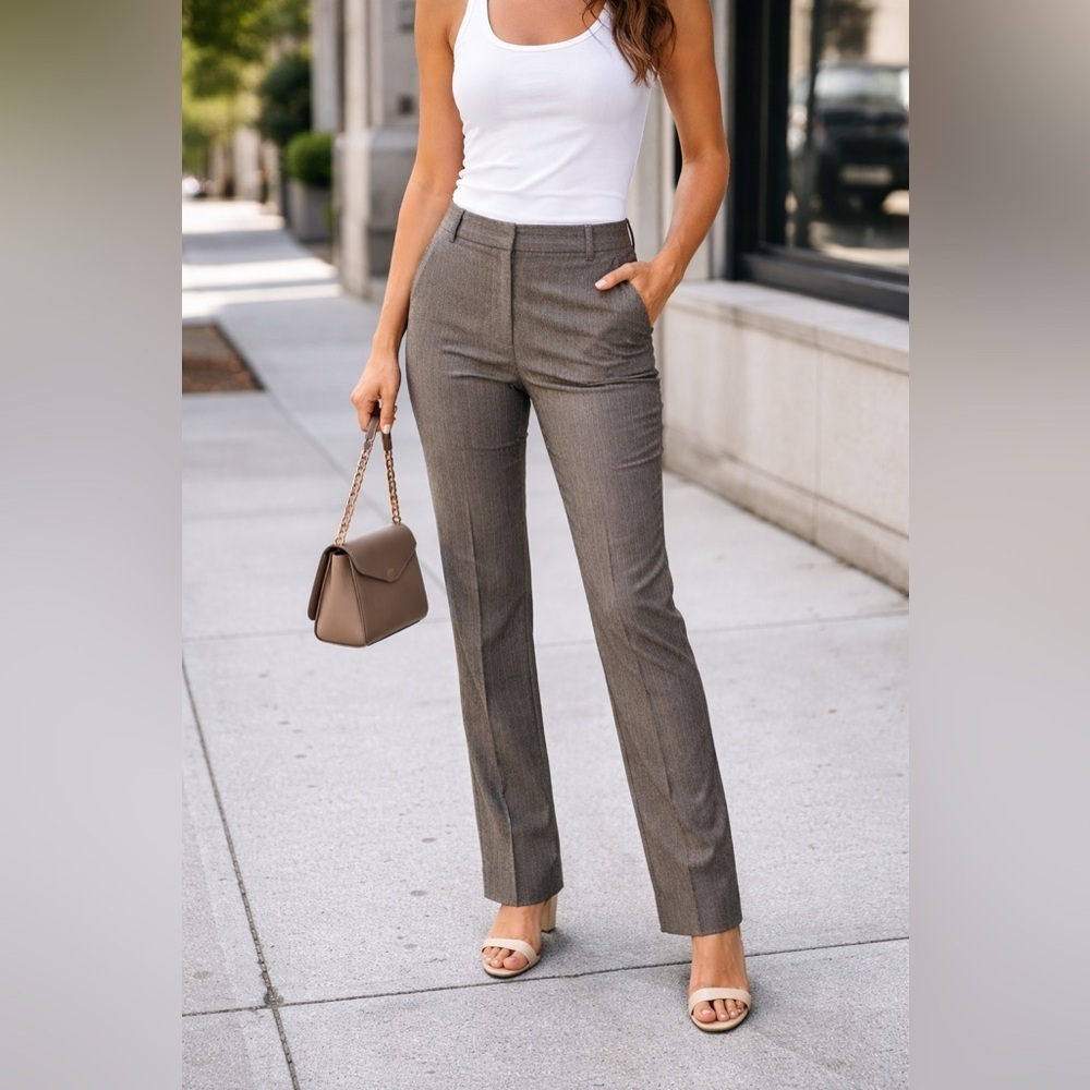 BCBG Maxazria Taupe Gray Pinstripe Dress Pants | Tailored Bootcut Leg | Office